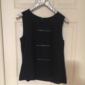 J. Crew Navy Silk Sleeveless Top with Beading